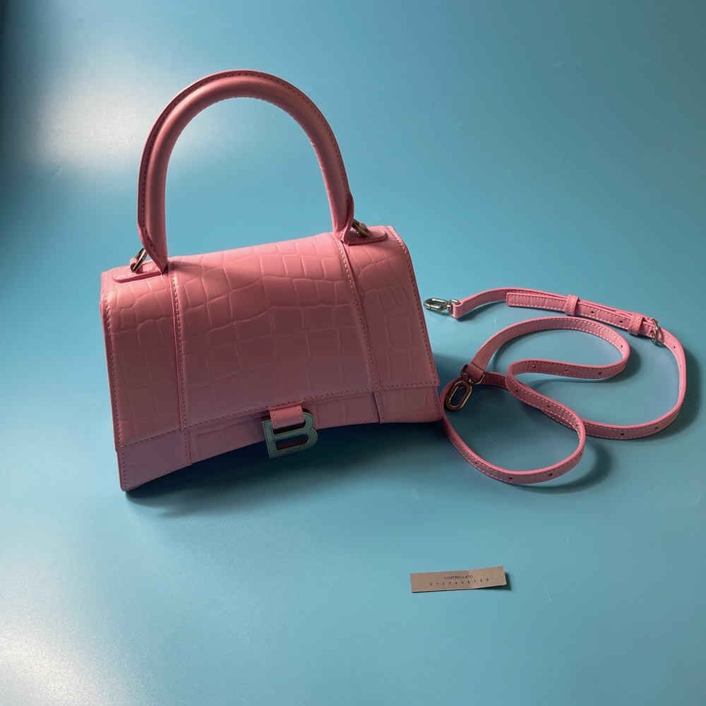 Extra Small Hourglass Croc Embossed Leather Top Handle Bag